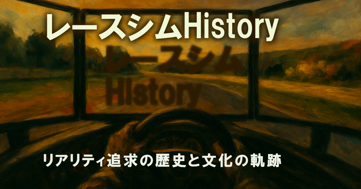 ３画面のモニターでステアリングコントローラーを握り現代のリアルゲームを象徴する油彩風の絵。