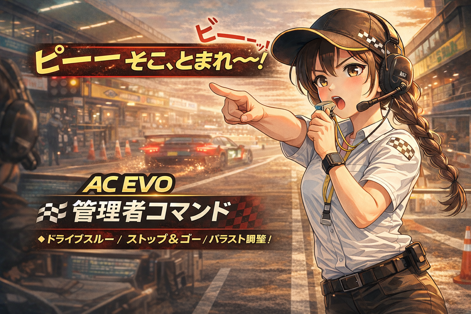 「ピーーっ！そこ、とまれ～！」 ACE EVO公式レンタルサーバーの管理者コマンドを実測ベースでまとめました。 DT・ストップ＆ゴー・バラスト調整・キックなど、運営目線のリアルな注意点を整理しています。